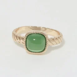 Bague Pamela Agate verte en laiton doré-Moonstone