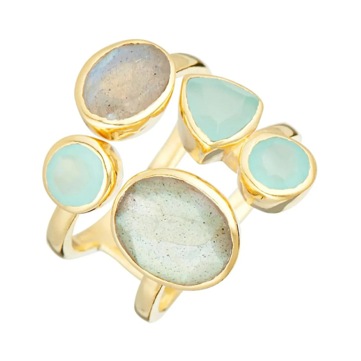 Femme Moonstone Bagues^Bague Tatiana Labradorite & Aqua Calci en laiton doré