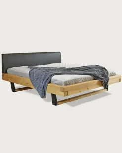 Uniqka Lits^Bakara - Lit poutre en bois massif d'épicéa et métal noir 160 CM