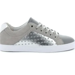 Baskets basses en Velours de Cuir & Cuir gris/argenté-Palladium Discount