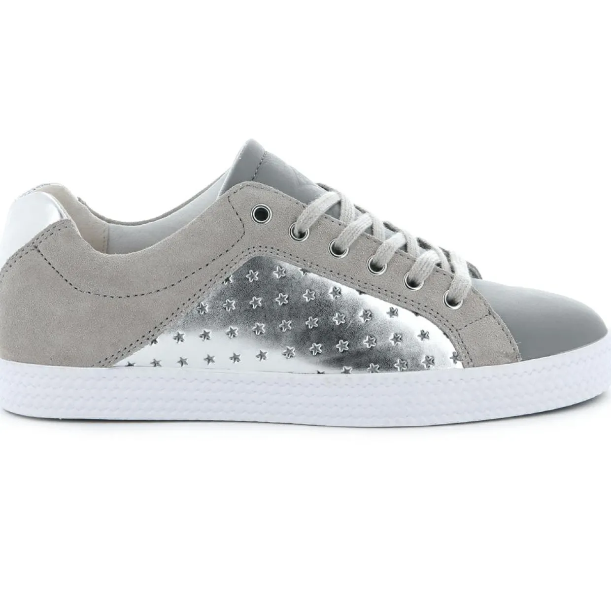 Baskets basses en Velours de Cuir & Cuir gris/argenté-Palladium Discount