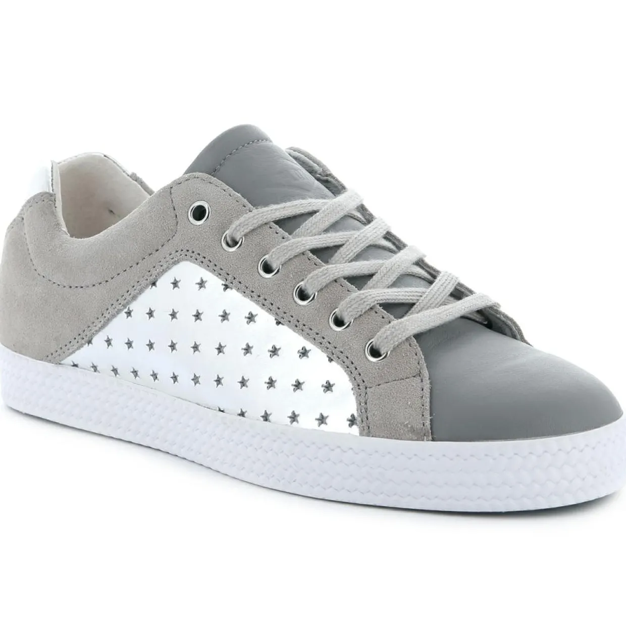 Baskets basses en Velours de Cuir & Cuir gris/argenté-Palladium Discount