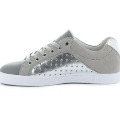 Baskets basses en Velours de Cuir & Cuir gris/argenté-Palladium Discount