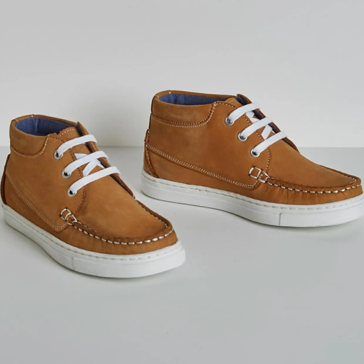 Baskets bateau montantes en Cuir marron cognac-Cyrillus Sale
