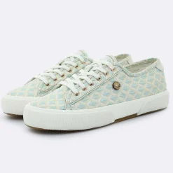 Femme Faguo Baskets^Baskets Birch à carreaux aqua/doré