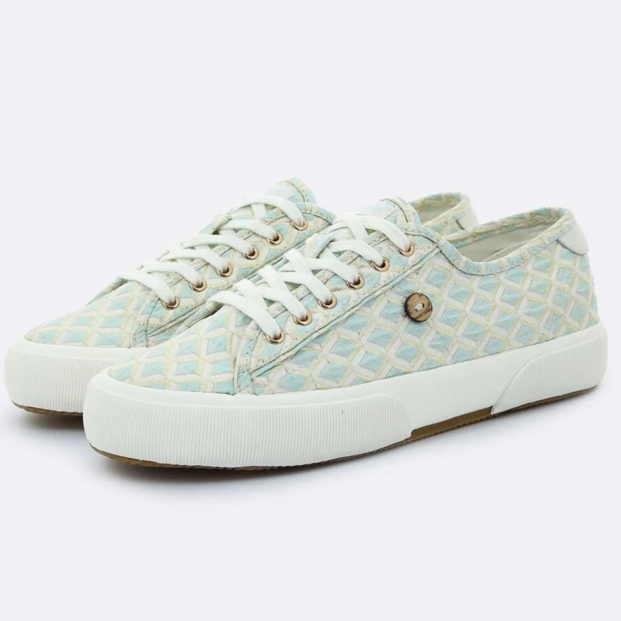 Femme Faguo Baskets^Baskets Birch à carreaux aqua/doré