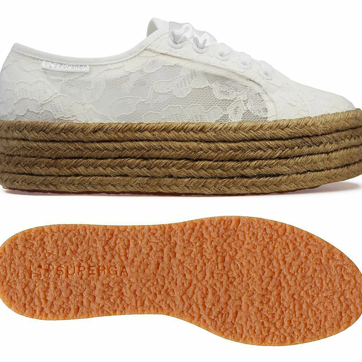 Femme Superga Baskets^Baskets compensées Dentelles blanches