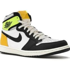 Homme Nike Baskets^Baskets en Cuir Air Jordan 1 High Og Vault blanc/noir/vert fluo/jaune