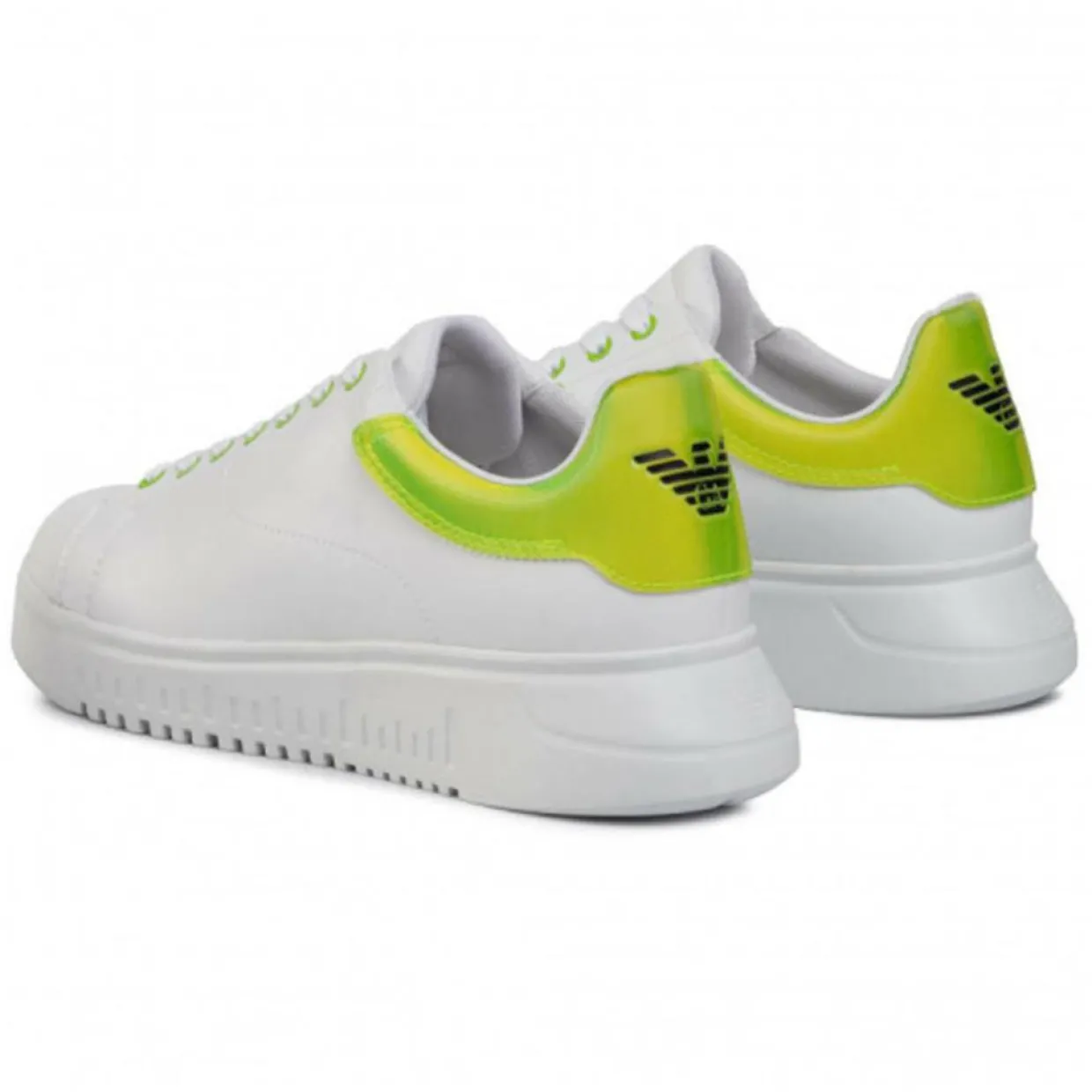 Homme EA7 Baskets^Baskets en Cuir blanc/vert fluo