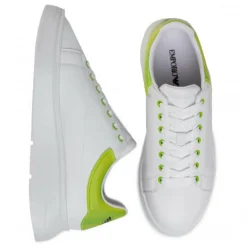 Homme EA7 Baskets^Baskets en Cuir blanc/vert fluo