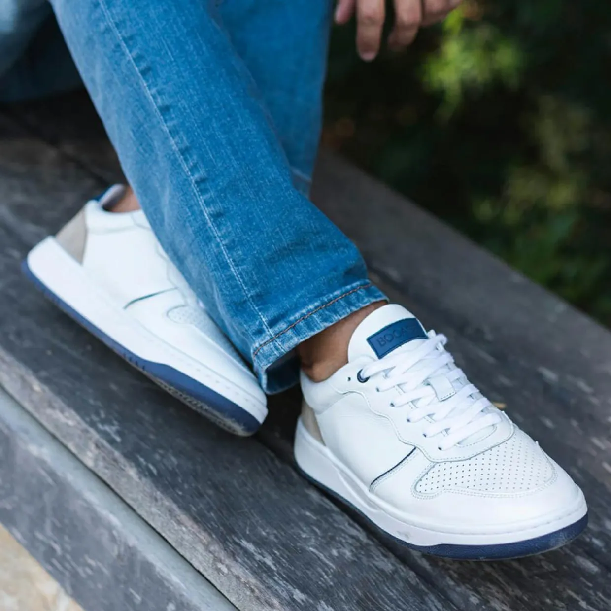 Homme Bocage Baskets^Baskets en Cuir Kadapa blanc/beige/bleu