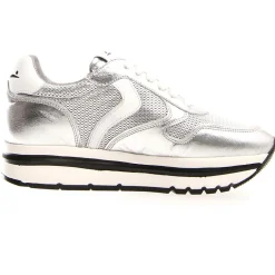 Baskets en Cuir May argentées - Talon 4 cm-Voile Blanche Hot