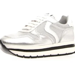 Baskets en Cuir May argentées - Talon 4 cm-Voile Blanche Hot