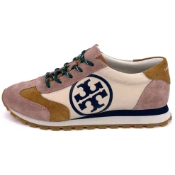 Baskets en Velours de Cuir & Toile Annie crème/camel/rose-Tory Burch Discount