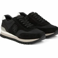Femme Tory Burch Baskets^Baskets en Velours de Cuir Sawtooth noir/gris/blanc