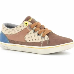 Baskets Enfant en Cuir beige foncé/bleu-Kickers Discount