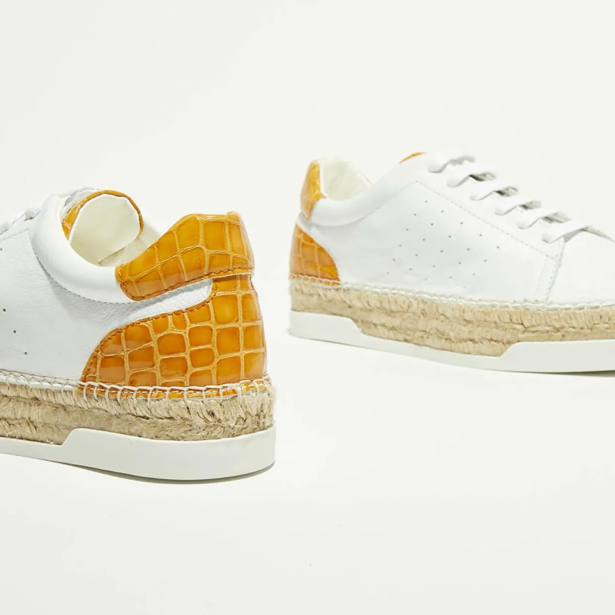 Baskets espadrilles en Cuir Lancry blanc/jaune-Canal Saint Martin Outlet