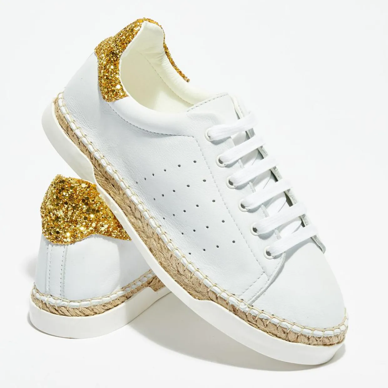 Baskets espadrilles en Cuir Lancry Glitter blanc/doré-Canal Saint Martin Hot