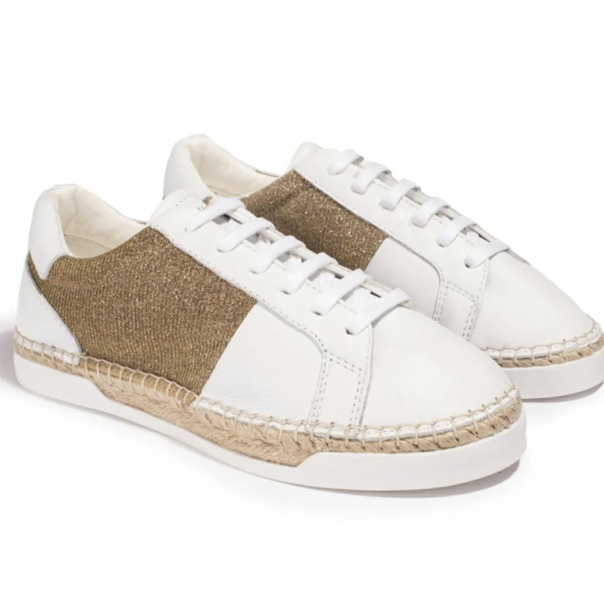 Baskets espadrilles en Cuir & Lurex Louisa blanc/doré-Canal Saint Martin Discount