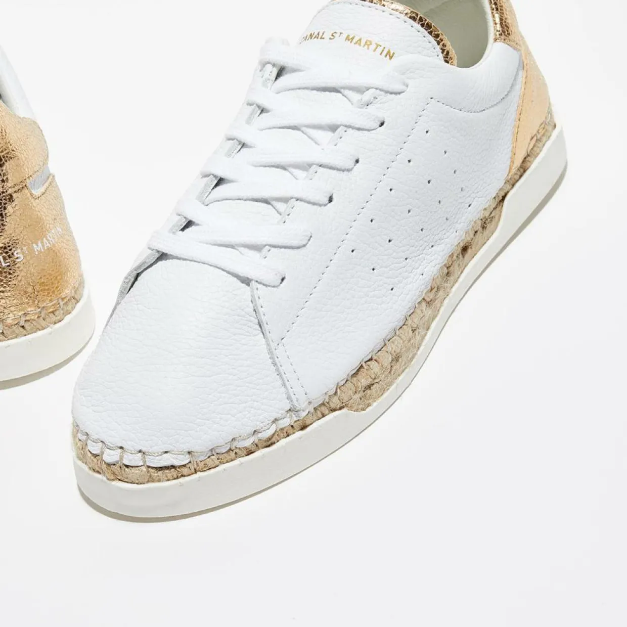 Femme Canal Saint Martin Baskets^Baskets espadrilles en Cuir Lancry craquelé blanc/doré