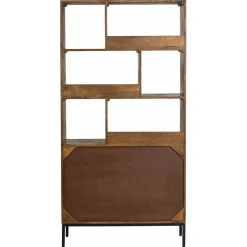 Bibliothèque 2 portes 6 niches manguier kama marron - 90x40x180 cm-Bois & Chiffons Outlet