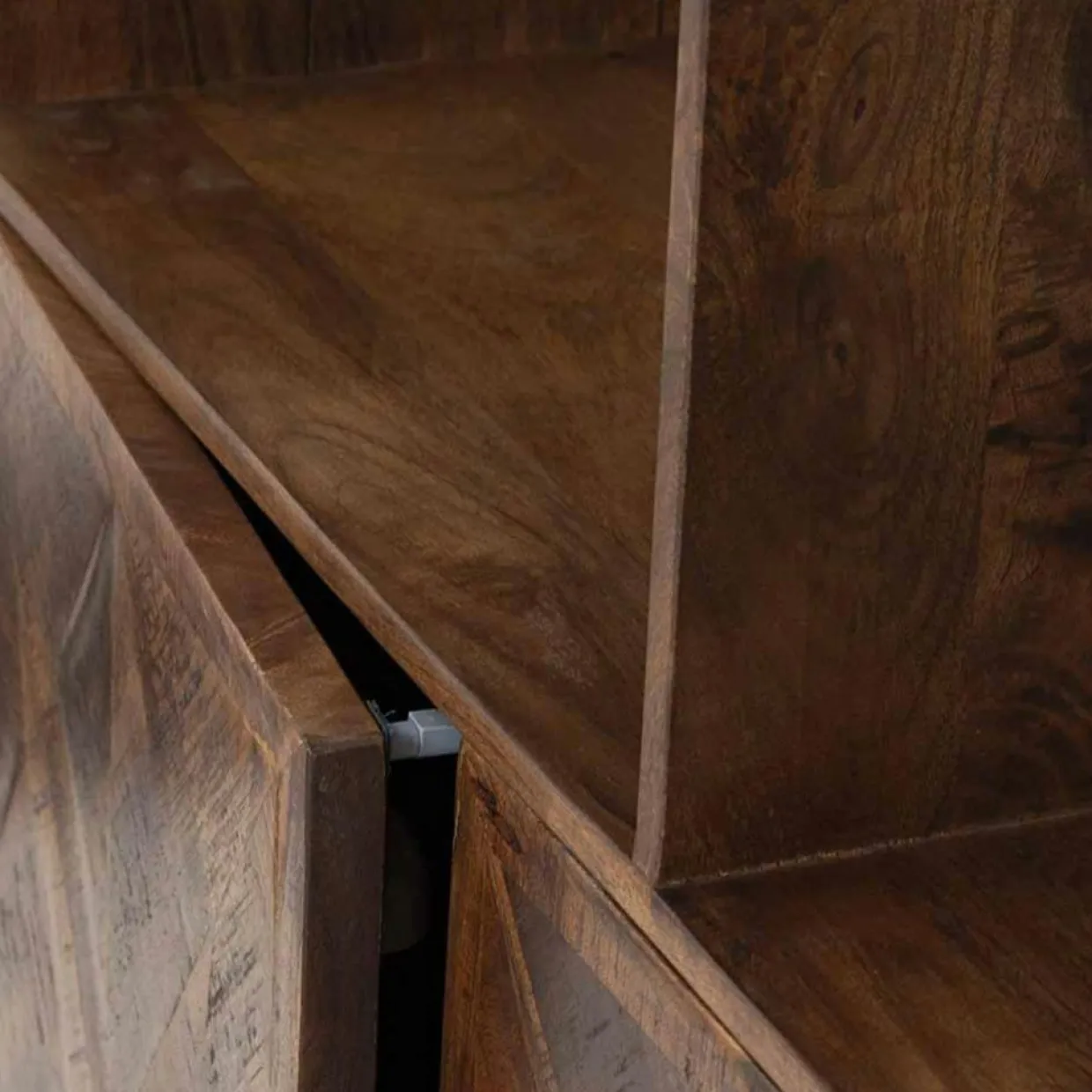Bibliothèque 2 portes 6 niches manguier kama marron - 90x40x180 cm-Bois & Chiffons Outlet