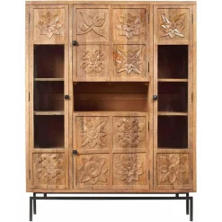 Bois & Chiffons Meubles De Rangement^Bibliothèque 4 portes manguier sculpture naturel - 12x40x155 cm
