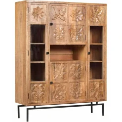 Bois & Chiffons Meubles De Rangement^Bibliothèque 4 portes manguier sculpture naturel - 12x40x155 cm