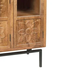 Bois & Chiffons Meubles De Rangement^Bibliothèque 4 portes manguier sculpture naturel - 12x40x155 cm