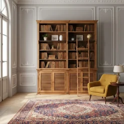 Bibliothèque échelle GM en acacia massif Marron - 200x45x235 cm-Bois & Chiffons Online