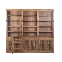 Bibliothèque échelle H235 en acacia massif Marron - 258x45x235 cm-Bois & Chiffons Outlet