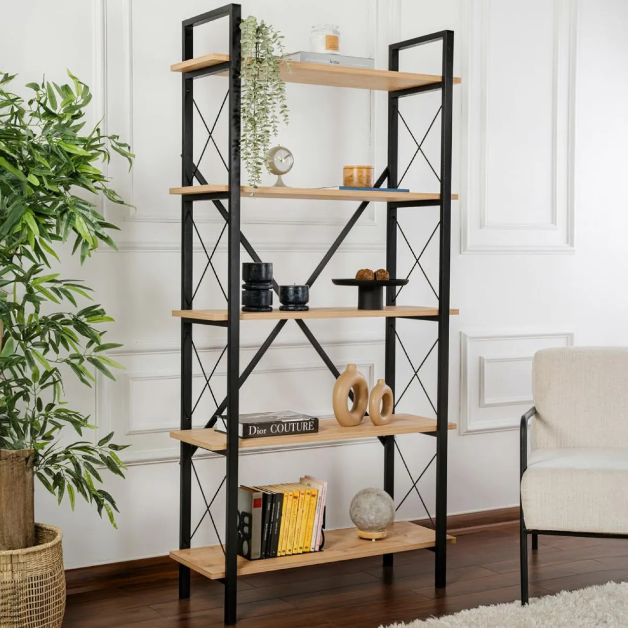 Bibliothèque Elysian chêne/noir - 180x90x33.5 cm-Homitis Sale