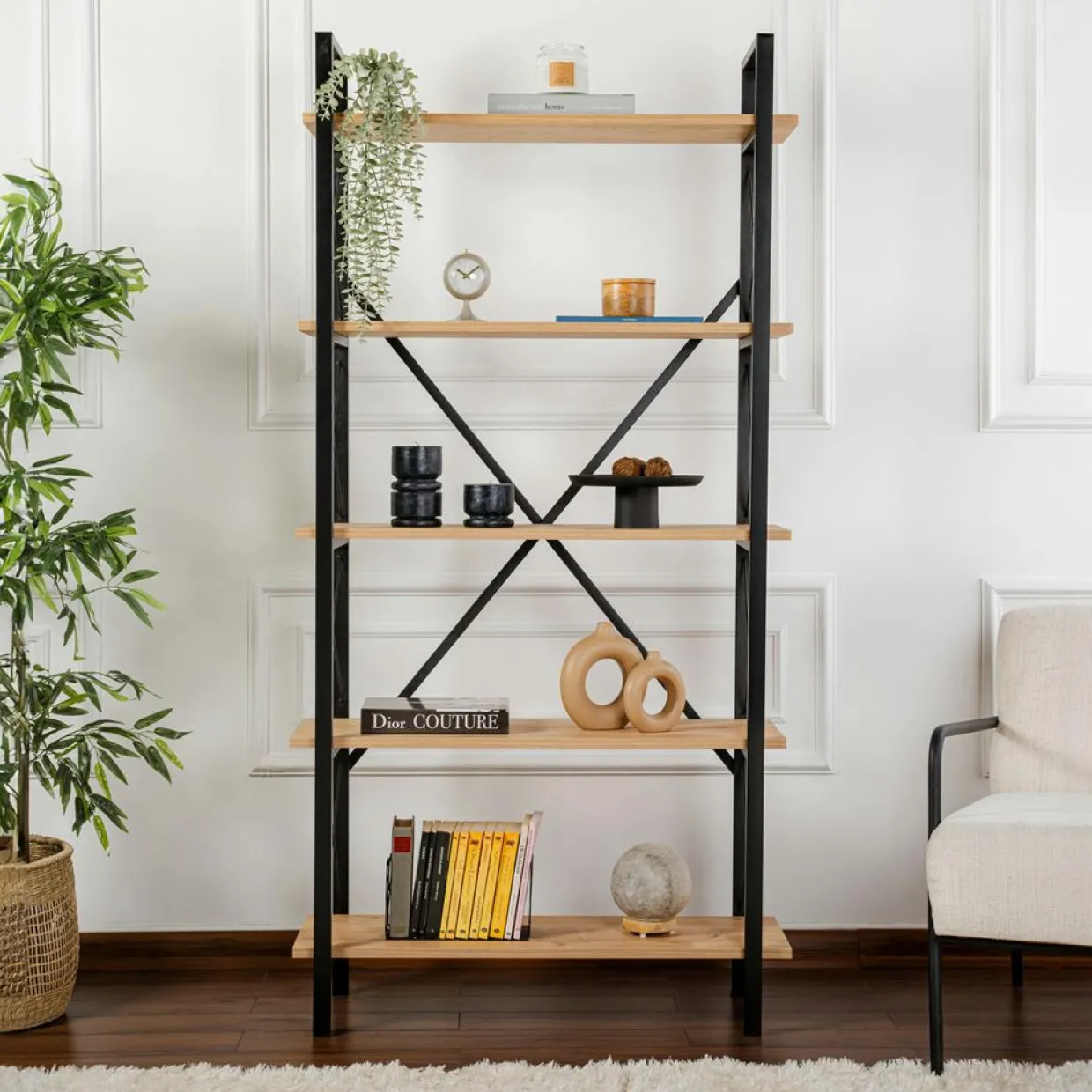 Bibliothèque Elysian chêne/noir - 180x90x33.5 cm-Homitis Sale