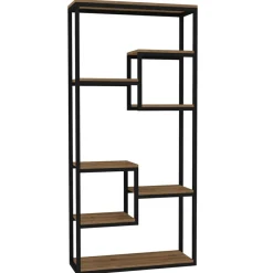 Wooden Art Etagères^Bibliothèque emina noyer/noir - 85x182x29 cm