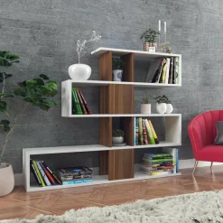 Bibliothèque Karlin blanc/marron - 120x109x20 cm-Wooden Art Discount