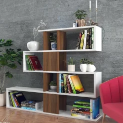 Bibliothèque Karlin blanc/marron - 120x109x20 cm-Wooden Art Discount