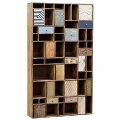 Bibliothèque multi-matériaux peau de vache bois sculpté Naturel - 115x30x200 cm-Bois & Chiffons Online