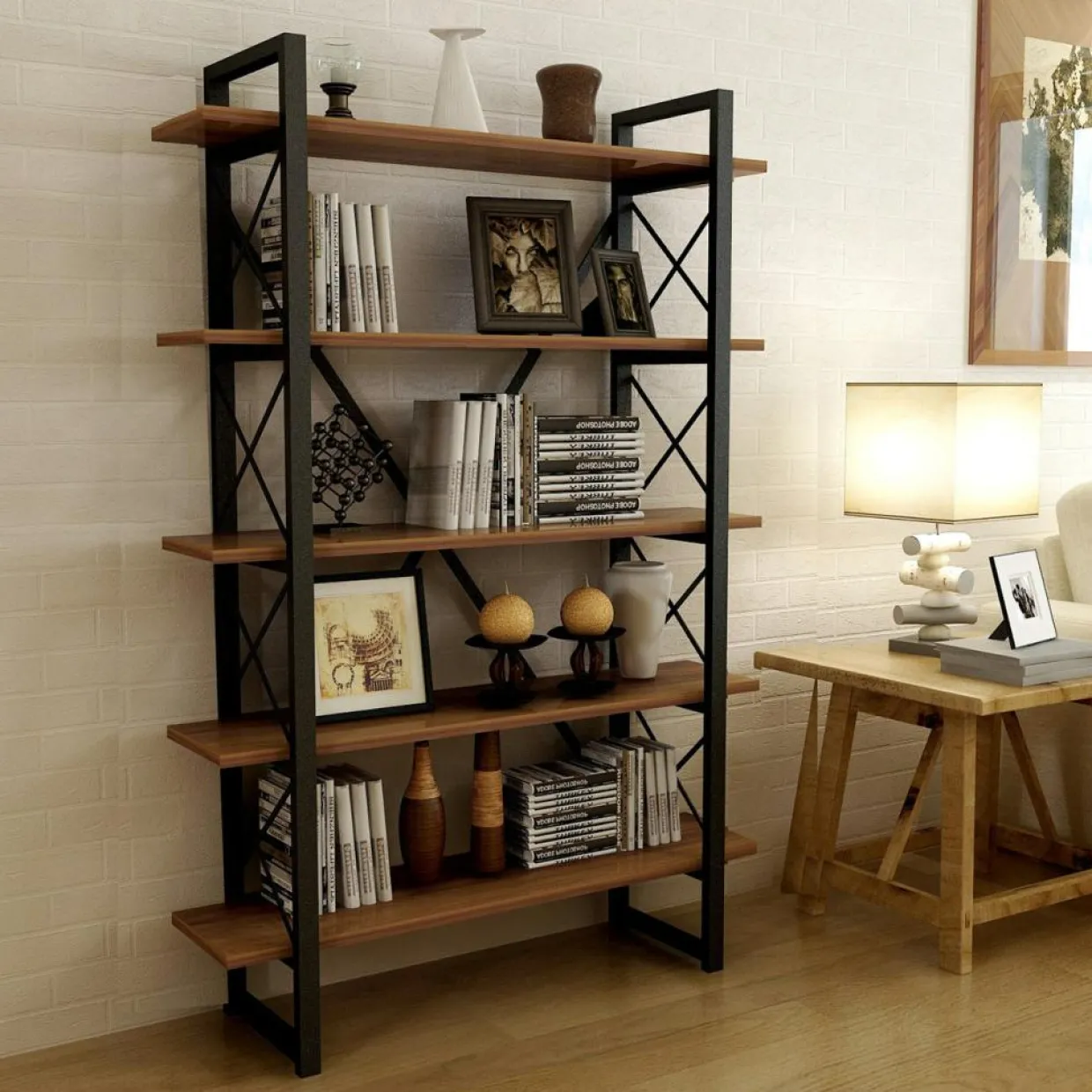 Bibliothèque nero noyer/noir - 100x180x24 cm-Wooden Art Clearance