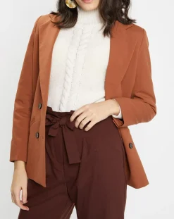 Blazer croisé en Laine mélangée Celeste marron-Galeries Lafayette Clearance
