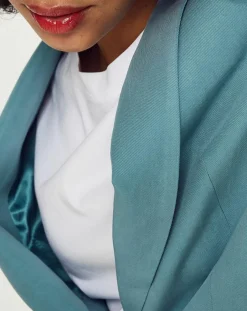 Femme Esprit Vestes, Blousons^Blazer long en Lin mélangé bleu turquoise