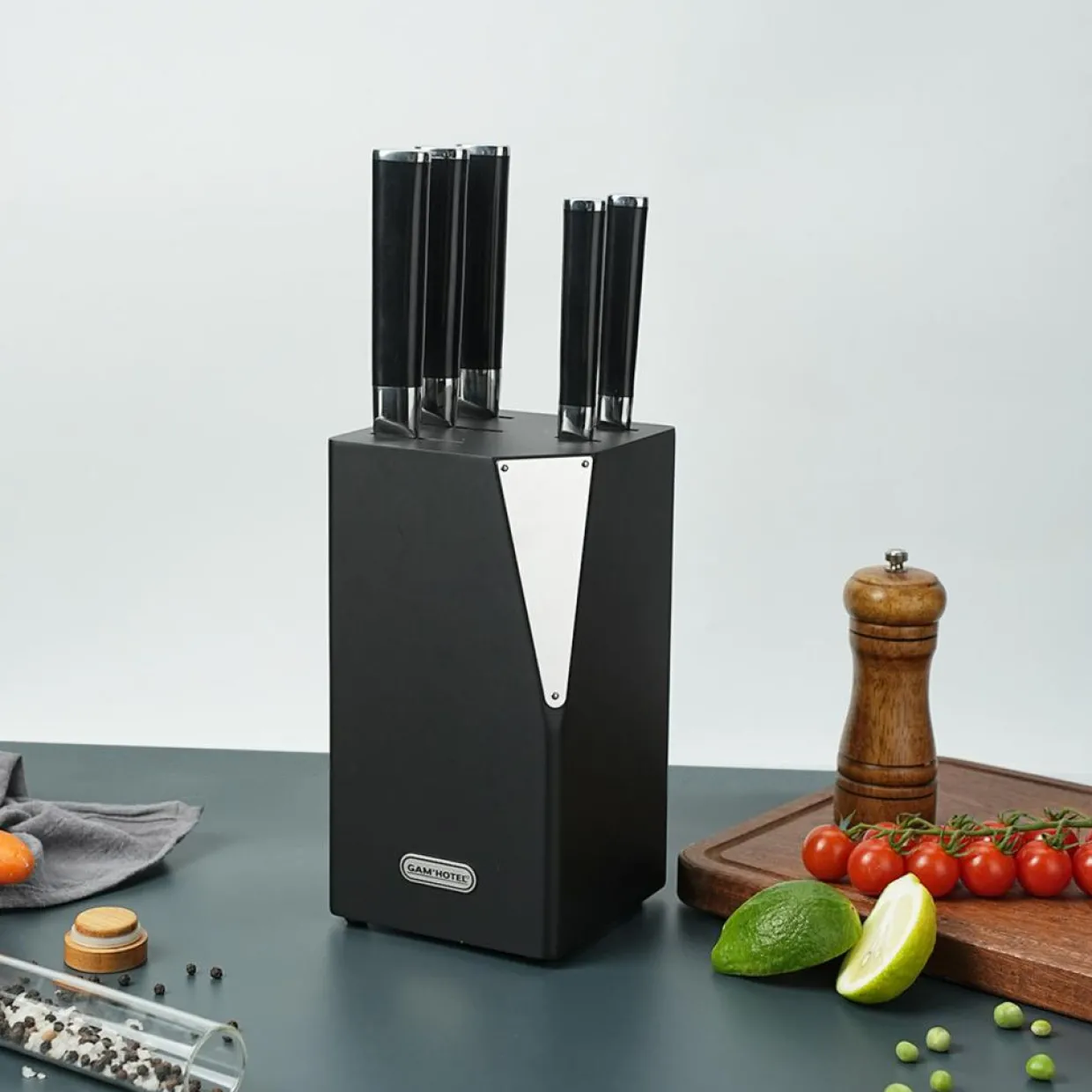 Bloc + 5 couteaux Steel noir-Gam'Hotel Outlet