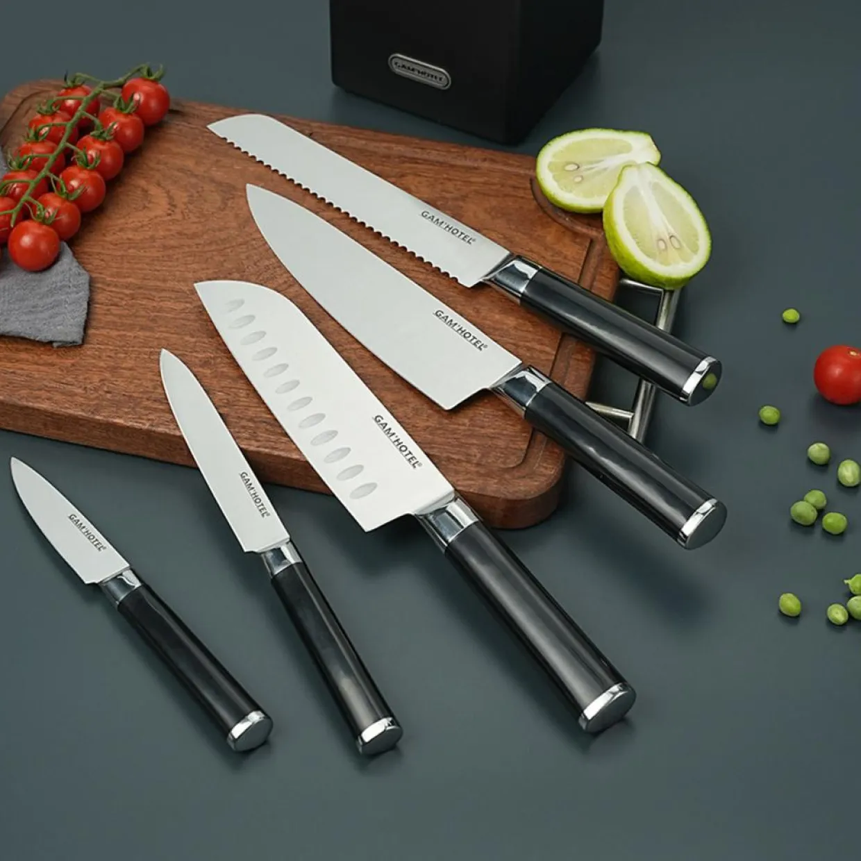 Bloc + 5 couteaux Steel noir-Gam'Hotel Outlet