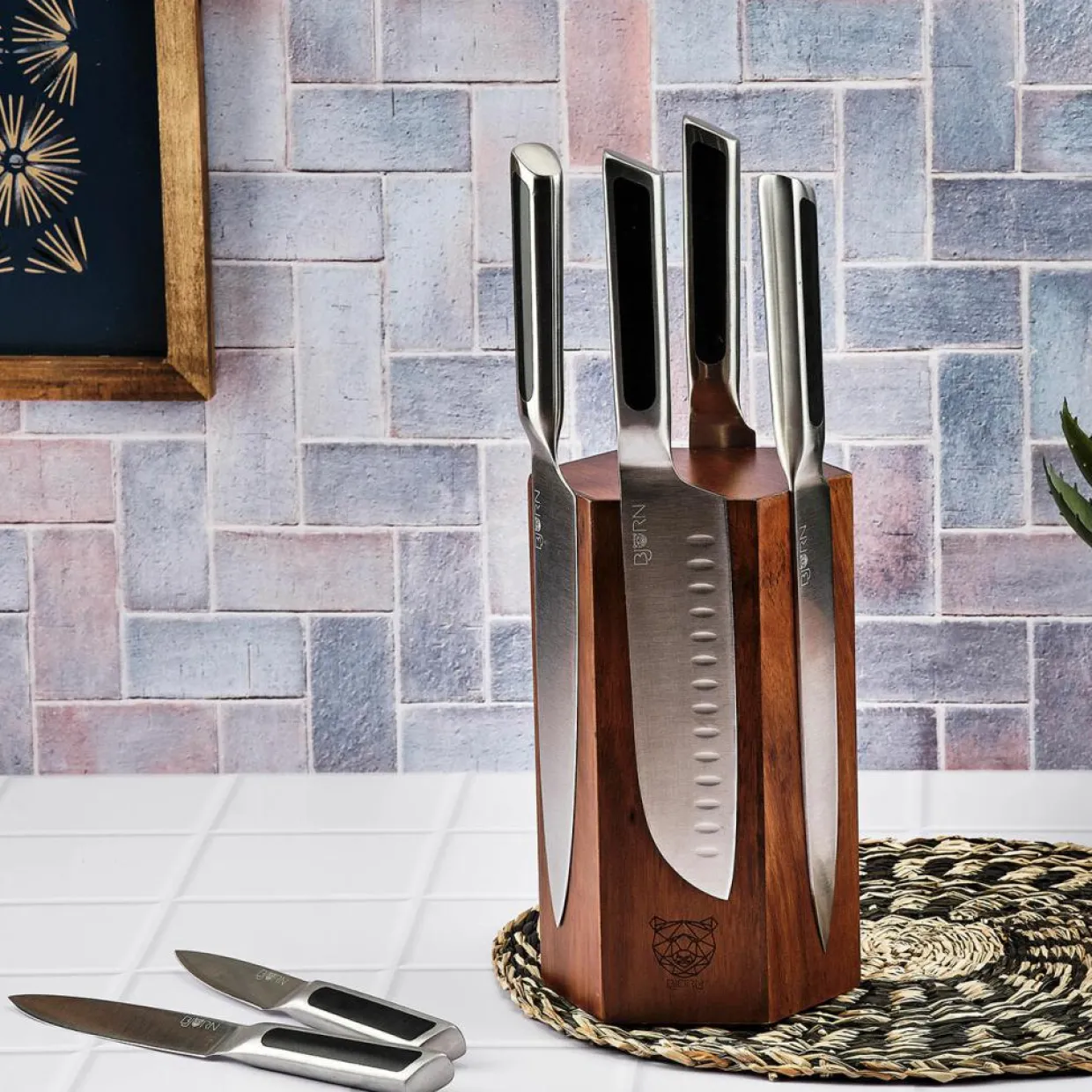 Bjorn Couteaux^Bloc avec couteaux de cuisine Loki Imatra inox mat - 7 pièces