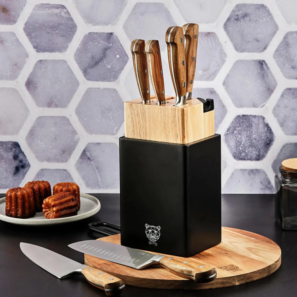 Bjorn Couteaux^Bloc avec couteaux de cuisine Jakob Porvoo bois mat - 8 pièces
