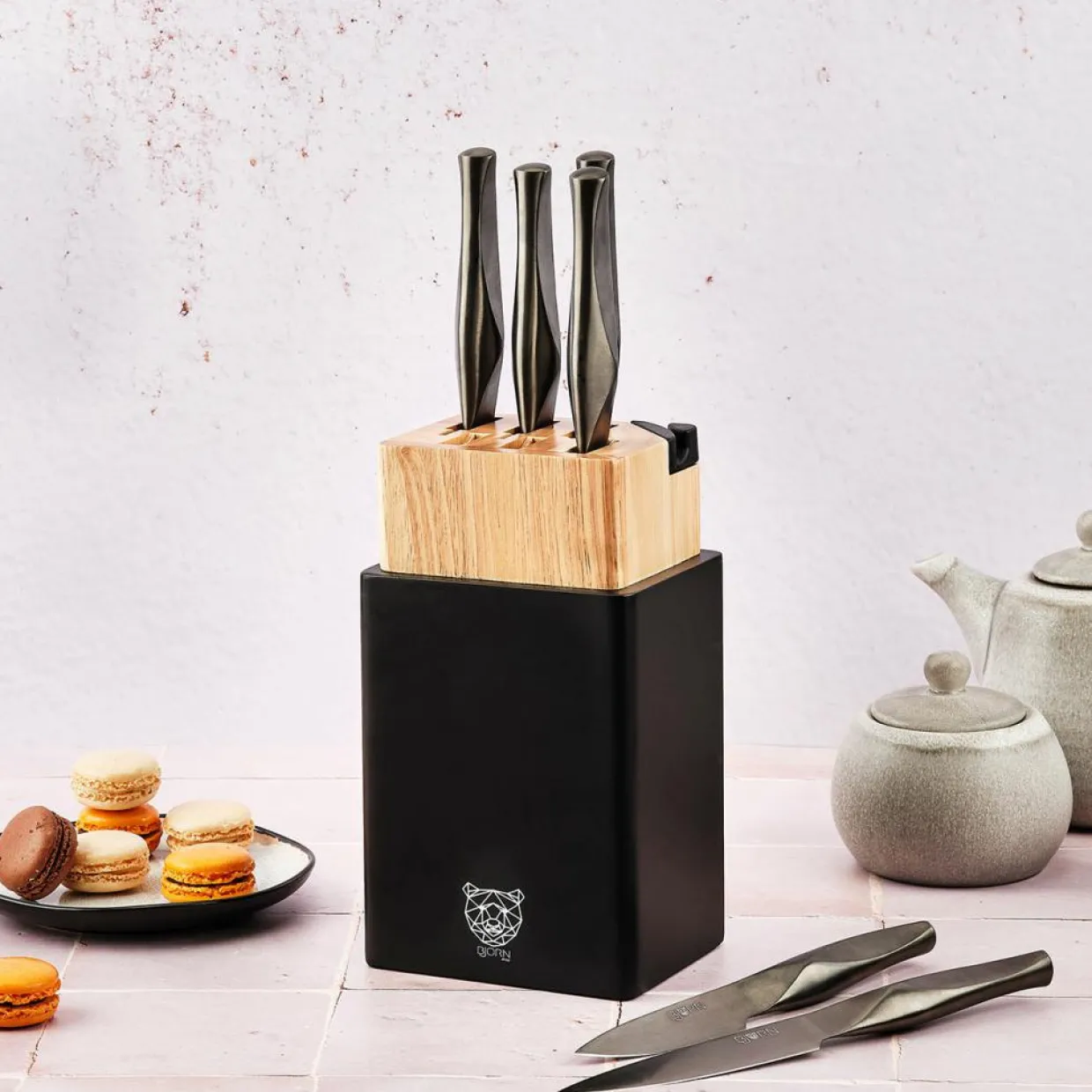 Bloc avec couteaux de cuisine Larus Porvoo gris métal - 8 pièces-Bjorn Best
