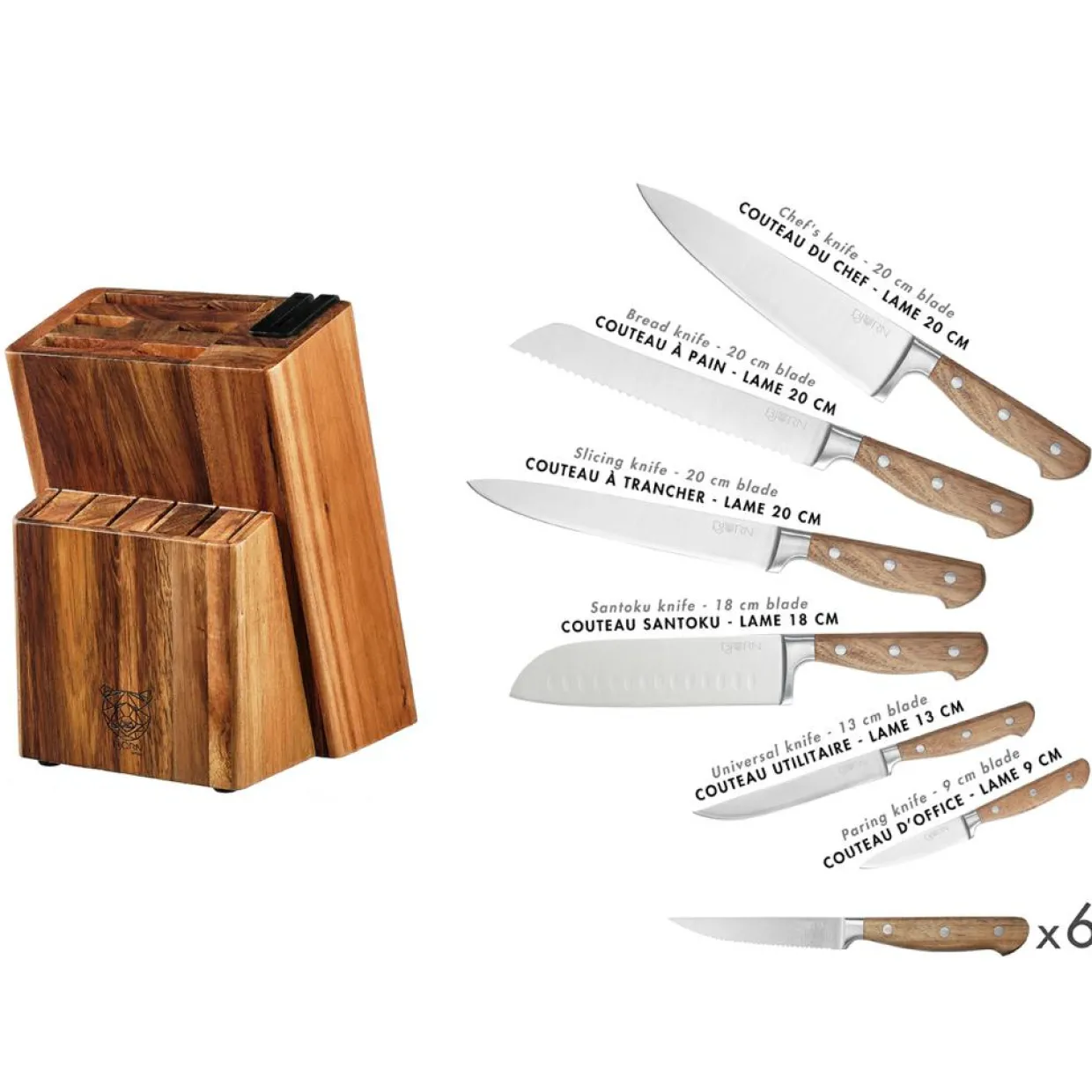 Bjorn Couteaux^Bloc avec couteaux de cuisine et couteaux à steak Jakob Loviisa bois mat - 14 pièces