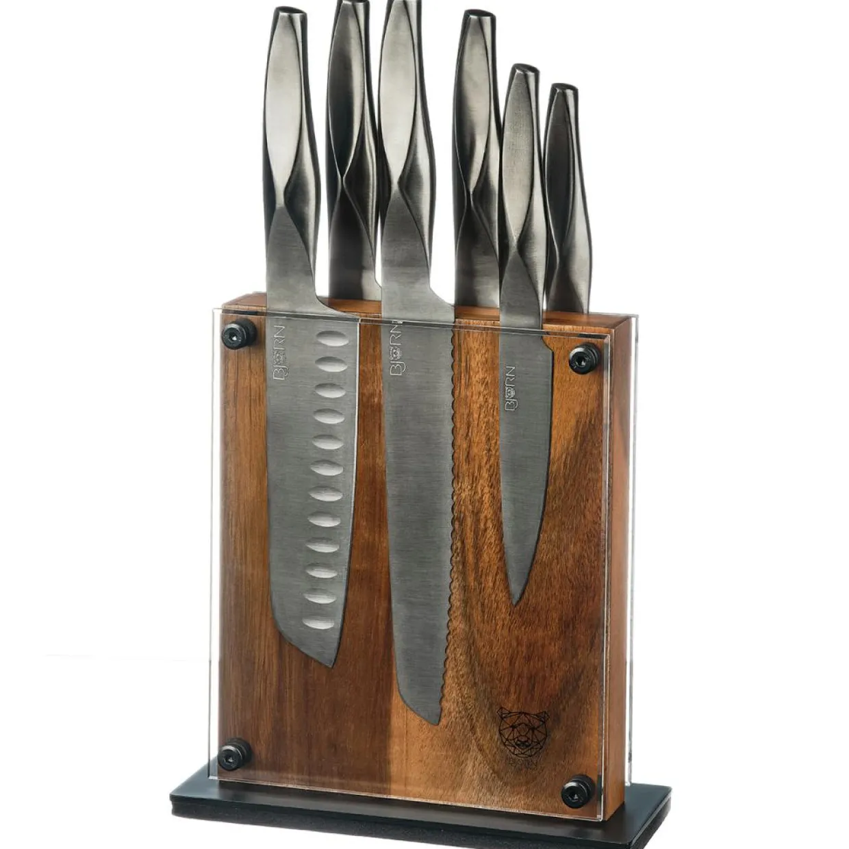 Bloc avec couteaux de cuisine Larus Rauma gris métal - 7 pièces-Bjorn New