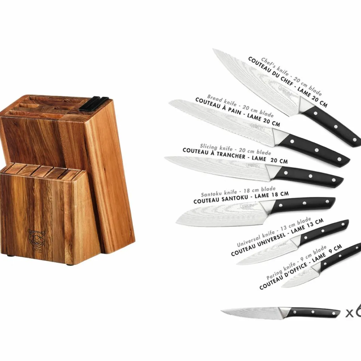 Bloc avec couteaux de cuisine et couteaux à steak Erling Loviisa - 14 pièces-Bjorn Clearance