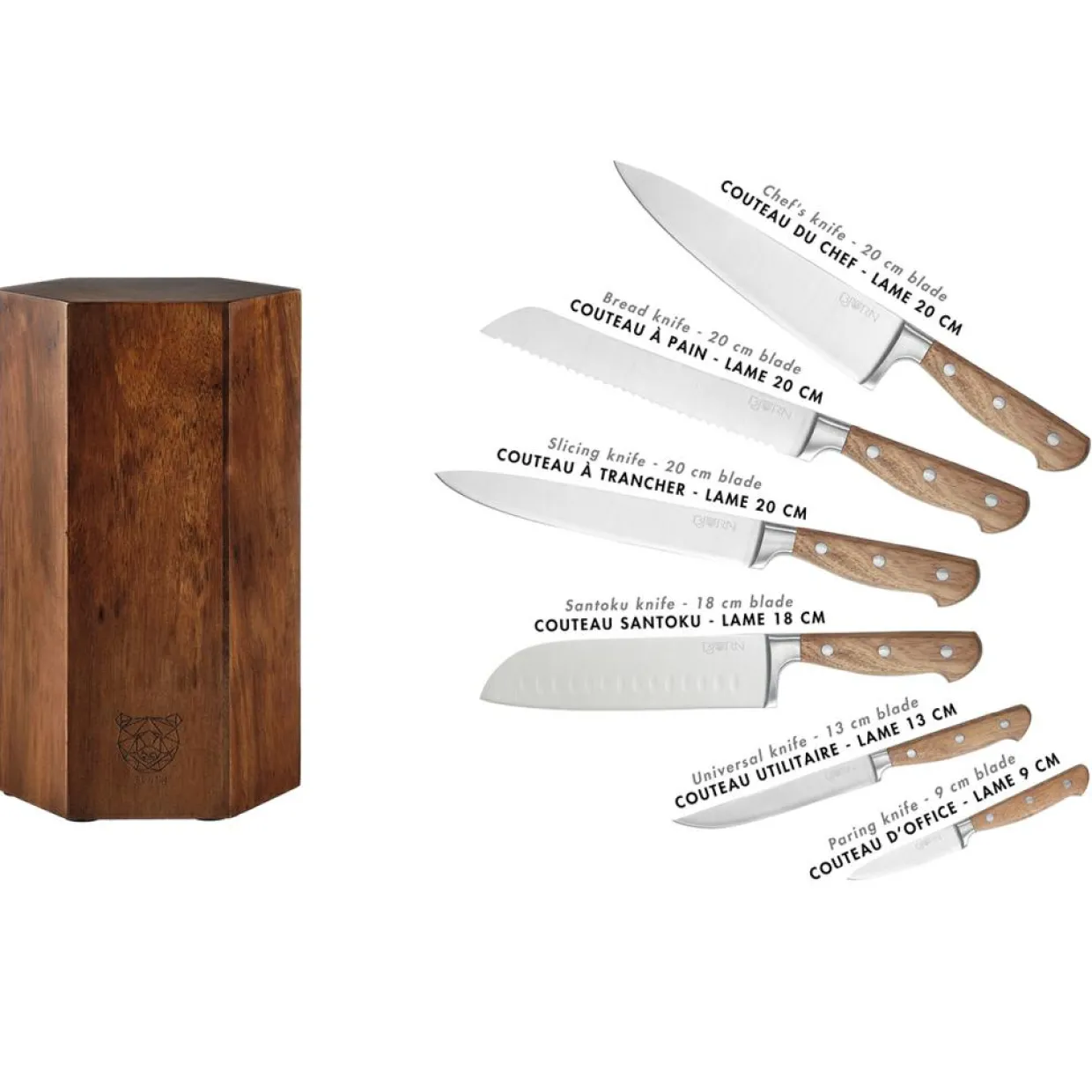 Bloc avec couteaux de cuisine Jakob Imatra bois mat - 7 pièces-Bjorn Sale