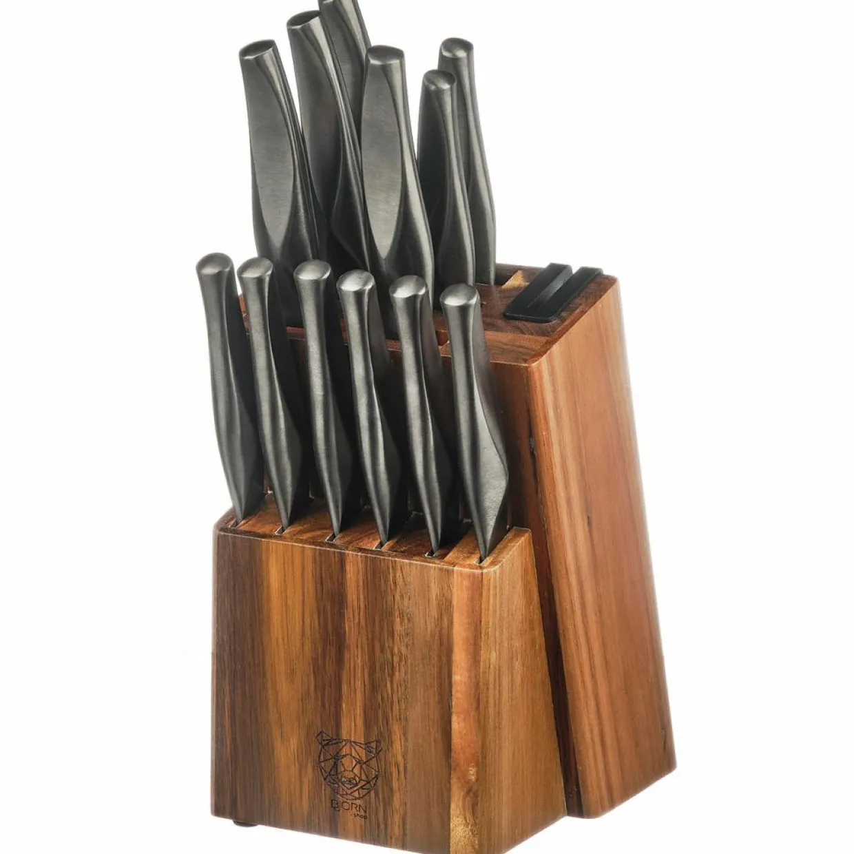 Bloc avec couteaux de cuisine et couteaux à steak Larus Loviisa gris métal - 14 pièces-Bjorn New